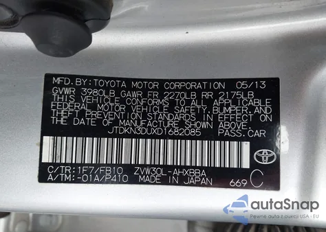 2013 Toyota Prius One из США, поврежденный, VIN JTDKN3DUXD1682085